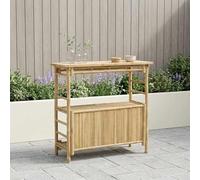 GeenYuu Outdoor Bar Table Bamboo Natural 110 x 50 x 105 cm Weatherproof with Storage Space and Board Shelves for Garden Balcony Patio Camping Party Lounge