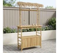 GeenYuu Outdoor Bar Table Bamboo Natural 110 x 50 x 209 cm Weatherproof Stable Easy Care with Shelf Ideal for Garden Patio Balcony Camping Party Lounge