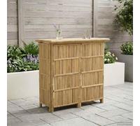 GeenYuu Outdoor Bar Table Bamboo Natural 115 x 55 x 105 cm Weatherproof Stable Easy Care with Shelf Ideal for Garden Balcony Patio Camping Picnic Porch Conservatory Seating Set