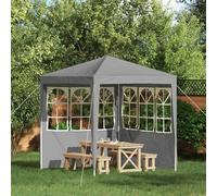 GeenYuu Party Tent Side Panel 2 Pieces 200 x 195 cm Light Grey PE and Steel Weatherproof Stable with Windows for Gazebo Garden Tent Folding Tent and Beer Tent Outdoor Canopy