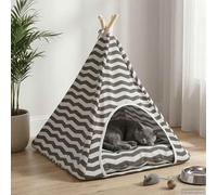 GeenYuu Pet Teepee with Cushion White and Grey 60 x 60 x 70 cm, Polyester Cat Bed with Soft Washable Cushion, Heavy Duty Cat Cave Retreat