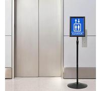 GeenYuu Podium Poster Stand Silver PVC Steel A4 Size Adjustable Height 98-128.5cm Heavy Duty with Metal Base Indoor and Outdoor Use Versatile for Display and Display