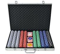 GeenYuu Poker Set with 1,000 Chips Aluminium Case, Includes Cards, Dice, Dealer Button, Small and Big Blind, Versatile Casino Accessories for Texas Holdem, Blackjack, Roulette, Party and Tournament