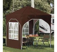 GeenYuu Pop-up Party Tent Brown 192 x 192 x 245 cm Foldable Waterproof with Steel Tube Poles and 2 Side Panels for Garden Patio and Outdoor Parties, Height Adjustable, Sturdy, Weatherproof