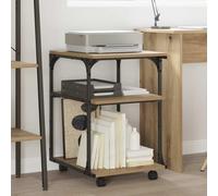 GeenYuu Printer Stand Artisan Oak Wood Material 48 x 43 x 64 cm with Wheels Mobile and Mobile, Three-Level Printer Shelf, Space-Saving Side Trolley for Office and Home Office Storage Space