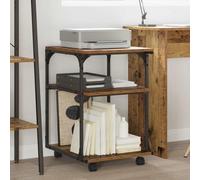 GeenYuu Printer Stand Reclaimed Wood Material 48 x 43 x 64 cm with Wheels Mobile and Mobile, Three-Level Printer Table Side Trolley with Lots of Storage Space for Office Home Office Study