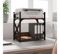 GeenYuu Printer Stand with 2 Shelves Brown Oak Look Wood Material Metal 40 x 20 x 40 cm Height Adjustable Mobile with Storage Space and Organiser for Office Home Office Study