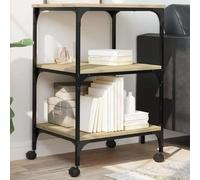 GeenYuu Printer Stand with 3 Shelves Sonoma Oak Wood Material and Steel 50 x 41 x 75 cm with Wheels and Brakes Mobile Side Trolley for Office Home Office and Study Storage Space Organiser