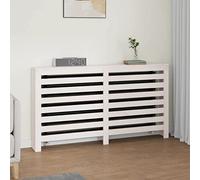 GeenYuu Radiator Cover, White, Made of Solid Pine Wood, 153 x 19 x 84 cm, with Modern Slat Design, Storage Area, Suitable for Living Room, Bathroom, Bedroom, Kitchen, Energy Saving