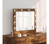 GeenYuu Rectangular LED Vanity Mirror, Smoked Oak Finish, 60x55x18 cm, USB Powered, Modern Bathroom Wall Mirror for Grooming