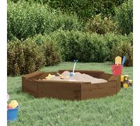 GeenYuu Sandpit Honey Brown Made of Solid Pine Wood with 4 Seats, Octagon 111 x 111 x 20 cm, Weatherproof for Garden and Patio, UV Protection, Ideal for Playing and Digging in the Outdoor Area
