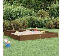 GeenYuu Sandpit Made of Solid Pine Wood, Honey Brown, Square, 160 x 160 cm with 2 Benches, Bottomless for Outdoor, Garden, Patio, Playground with UV Protection, Weatherproof, Robust for Children 2-8
