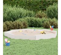 GeenYuu Sandpit Octagon White with Bench Made of Solid Pine Wood, 232 x 232 x 20 cm for Children 2-8 Years, Outdoor Garden, Patio with UV Protection and Weatherproof Cover for Creative Play