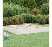 GeenYuu Sandpit White Solid Pine Square 160 x 160 cm with Bench and Bottomless Design for Children to Play in the Garden and Outdoor Area