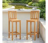 GeenYuu Set of 2 Bar Stools Brown Solid Wood Teak Weatherproof Robust for Garden Balcony Patio with Ergonomic Footrest Stable Backrest and Modern Seat Height 75.5 cm