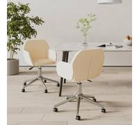 GeenYuu Set of 2 Swivel Dining Room Chairs Cream Fabric with Metal Wood Frame Ergonomic Padded for Living Room Kitchen and Office Modern Design 54 x 60.5 x 73 - 80.5 cm