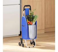 GeenYuu Shopping Trolley Blue Oxford Fabric 39.5 x 33 x 93 cm Foldable with Wheels Stable and Lightweight for Men and Women as Shopper and Shopping Basket for Market and Everyday Use