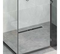 GeenYuu Shower Drain with Glass Cover 360° Siphon Black 60cm 304 Stainless Steel Height Adjustable 0-30mm Removable with Hair Catcher Floor Inlet for Bath and Shower