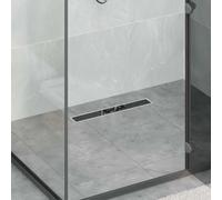 GeenYuu Shower Drain with Glass Cover Black Stainless Steel 304 60 cm Height Adjustable with Siphon and Odour Trap for Bathroom Shower Floor Drain with Hair Catcher and Strainer