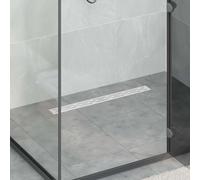 GeenYuu Shower Drain with Line Design Silver 304 Stainless Steel 80 cm Length Adjustable Height with Adjustable Feet and Drain Kit for Bathroom Shower Floor Drain with Hair Catcher and Odour Trap