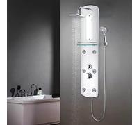 GeenYuu Shower Panel 25 x 43 x 120 cm Silver Stainless Steel Plastic with Rain Shower Massage Shower Hand Shower Head Mirror Glass Shelf for Bathroom Wellness Spa Shower