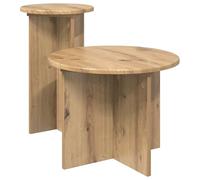 GeenYuu Side Table Set Artisan Oak Wood Material 2-Piece Diameter 45 x 35 cm and Diameter 29.5 x 49 cm Versatile as Coffee Table, Bedside Table, Shelf for Living Room, Bedroom, Sofa and Bed