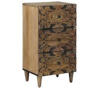 GeenYuu Sideboard Made of Solid Wood Mango Brown 40 x 33.5 x 75 cm with 3 Drawers Storage Space for Living Room Office Bedroom Modern Lowboard Media Storage with Sturdy Metal Frame
