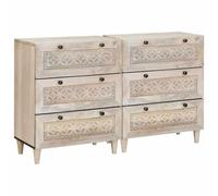 GeenYuu Sideboard Set of 2 White Solid Mango Wood 120 x 33.5 x 75 cm with 6 Drawers and Lots of Storage Space for Living Room Kitchen Office Hallway Space-Saving and Versatile