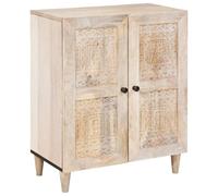 GeenYuu Sideboard White Solid Mango Wood 60 x 33.5 x 75 cm with Storage Space, Shelves and Doors, Modern Design for Living Room, Kitchen, Office, Bedroom, Durable Storage Solution