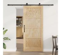 GeenYuu Sliding door made of solid pine wood, natural and black, 86 x 198.5 cm, interior front door with heat insulation and sound protection, security door for new construction with insulation and