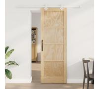 GeenYuu Sliding Door, Natural and White, Made of Solid Pine Wood, 73.5 x 211 cm, with Powder-Coated Steel Track, Quiet Gliding, Space-Saving Design for Interiors and Modern Living Concepts