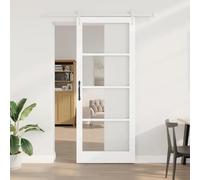 GeenYuu Sliding Door White 93 x 232 cm Solid Pine and Glass Interior with Quiet Sliding Mechanism Space Saving Durable Modern for Living Room and Bedroom