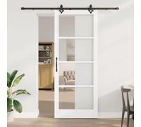 GeenYuu Sliding Door White 93 x 232 cm Solid Pine and Glass with Sliding Rail for Indoor Quiet Gliding Space Saving Modern Design