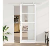 GeenYuu Sliding Door White Made of Solid Pine Wood and Glass, 93 x 232 cm, Inner Door with Quiet Guide, Space Saving and Robust, Ideal for Living Room, Bedroom and Kitchen
