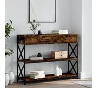GeenYuu Smoked Oak Console Table, 100 x 28 x 75 cm, Wood Material with Metal Frame, Storage Space and Adjustable Legs for Living Room, Hallway, Balcony, Shelf and Decoration