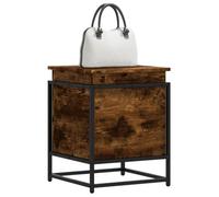 GeenYuu Smoked Oak Storage Box with Lid, 40 x 40 x 51.5 cm, Wood Material and Metal, Square, Stackable, Space-Saving, Versatile as Organiser and Storage Space for Clothes, Office, Kitchen