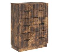 GeenYuu Smoked Oak Wood Composite Drawer Cabinet 66 x 34.5 x 87 cm with 3 Drawers and Lockable Doors for Office Bedroom Living Room Organiser and Storage Space