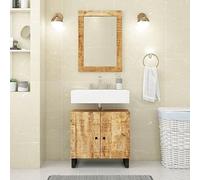 GeenYuu Solid Mango Wood Framed Wall Mirror 70x50 cm, Natural Finish Rectangle Hanging Mirror for Bathroom, Bedroom, Living Room, and Hallway Decor