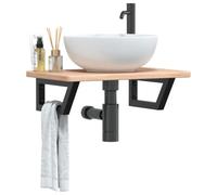 GeenYuu Solid Oak Washbasin Top with Steel Bracket, 60 x 40 x 2.5 cm, Trapezoidal Shape, Wall Mounted, Space-Saving Shelf for Bathroom, Guest Toilet, Basin Cabinet