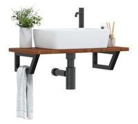 GeenYuu Solid Oak Washbasin Top with Steel Bracket, 80 x 40 cm, Trapezoidal, Load Capacity up to 100 kg, Wall Mounted for Bathroom, Guest Toilet, Space Saving Shelf and Towel Rail