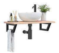 GeenYuu Solid Oak Washbasin Top with Steel Bracket, 80 x 40 cm, Trapezoidal, Wall Mounted, Space-Saving for Bathroom, Guest Toilet, with Storage Space and Towel Rack
