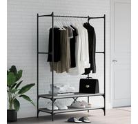 GeenYuu Sonoma Clothes Rack with Shelves Grey Wood Material 100 x 45 x 162.5 cm Freestanding Space Saving with Metal Frame and Shelf for Shoes Jacket Shirt Trousers in Bedroom Hallway Office