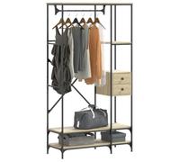 GeenYuu Sonoma Oak Clothes Rack with Shelves Freestanding 97 x 40 x 180 cm Space Saving with Metal Frame Organiser for Clothes Jacket Shirt Trousers Shoes Bedroom Hallway Office