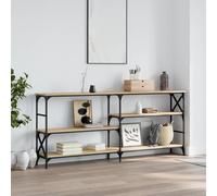 GeenYuu Sonoma Oak Console Table Wood Material 180 x 29 x 76.5 cm with Steel Frame, Storage Space and Adjustable Legs for Hallway Living Room Bedroom Balcony Shelf and Decoration
