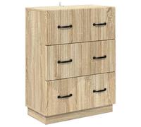 GeenYuu Sonoma Oak Wood Composite Drawer Cabinet 66 x 34.5 x 87 cm with 3 Drawers and Compartments, Versatile Storage Space for Living Room, Office, Bedroom and Hallway