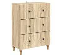 GeenYuu Sonoma Oak Wood Composite Drawer Cabinet 66 x 34.5 x 90 cm with 3 Drawers, Versatile Storage for Living Room, Bedroom, Office with Lots of Storage Space and Order