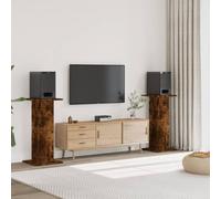 GeenYuu Speaker Stand Made of Wood Material Smoked Oak 30 x 30 x 95 cm Pack of 2 Sturdy Boxes Tripod Holder for Home Cinema Living Room Studio with Hollow Design for Sound Improvement