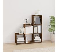GeenYuu Stair Shelving Smoked Oak Wood Material 107 cm Standing Shelf with 6 Compartments for Living Room Office Children's Room Versatile Step Shelf as Room Divider and Storage Solution