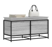 GeenYuu Storage Box with Lid Grey Sonoma Wood Material Metal 100 x 40 x 51.5 cm Storage Space Organiser System Space Saving for Kitchen Bedroom Office with Compartment and Divider