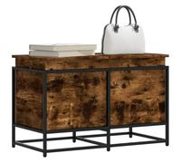 GeenYuu Storage Box with Lid Smoked Oak Wood Material Metal 80 x 40 x 51.5 cm Rectangular Stable Durable Versatile Cushion Box Coffee Table Storage Organiser for Bedroom Office
